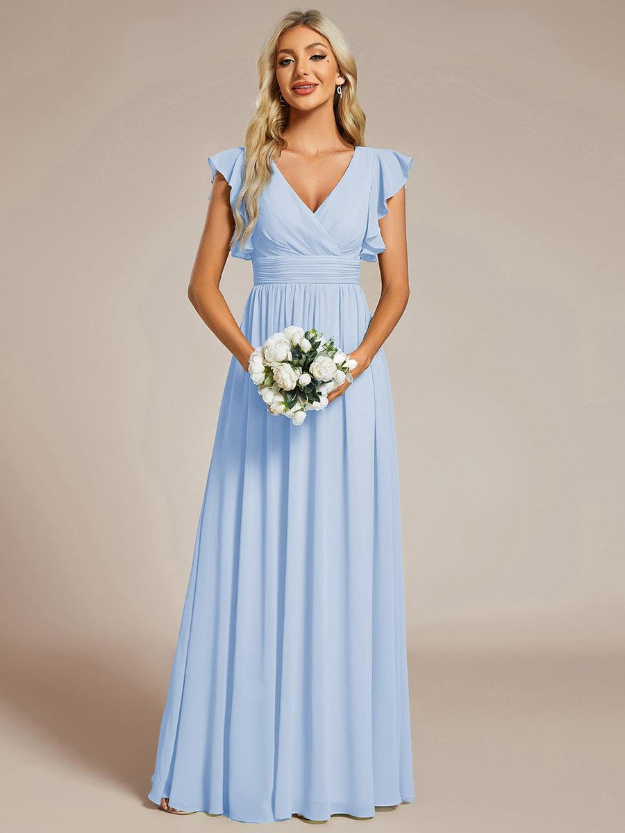 LILYANA|Back Cutout A-Line Pleated Ruffles Sleeve Chiffon Bridesmaid Dress