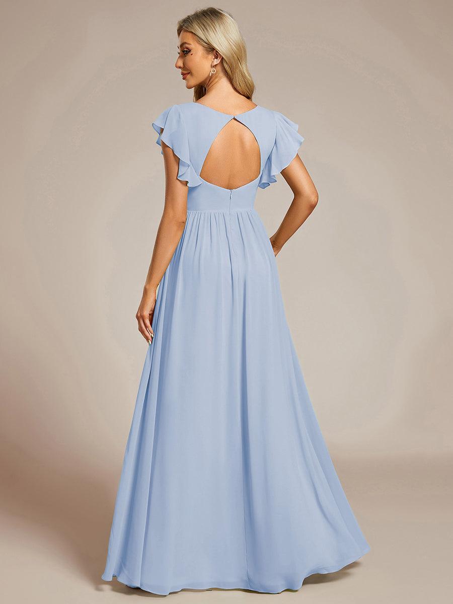 LILYANA|Back Cutout A-Line Pleated Ruffles Sleeve Chiffon Bridesmaid Dress