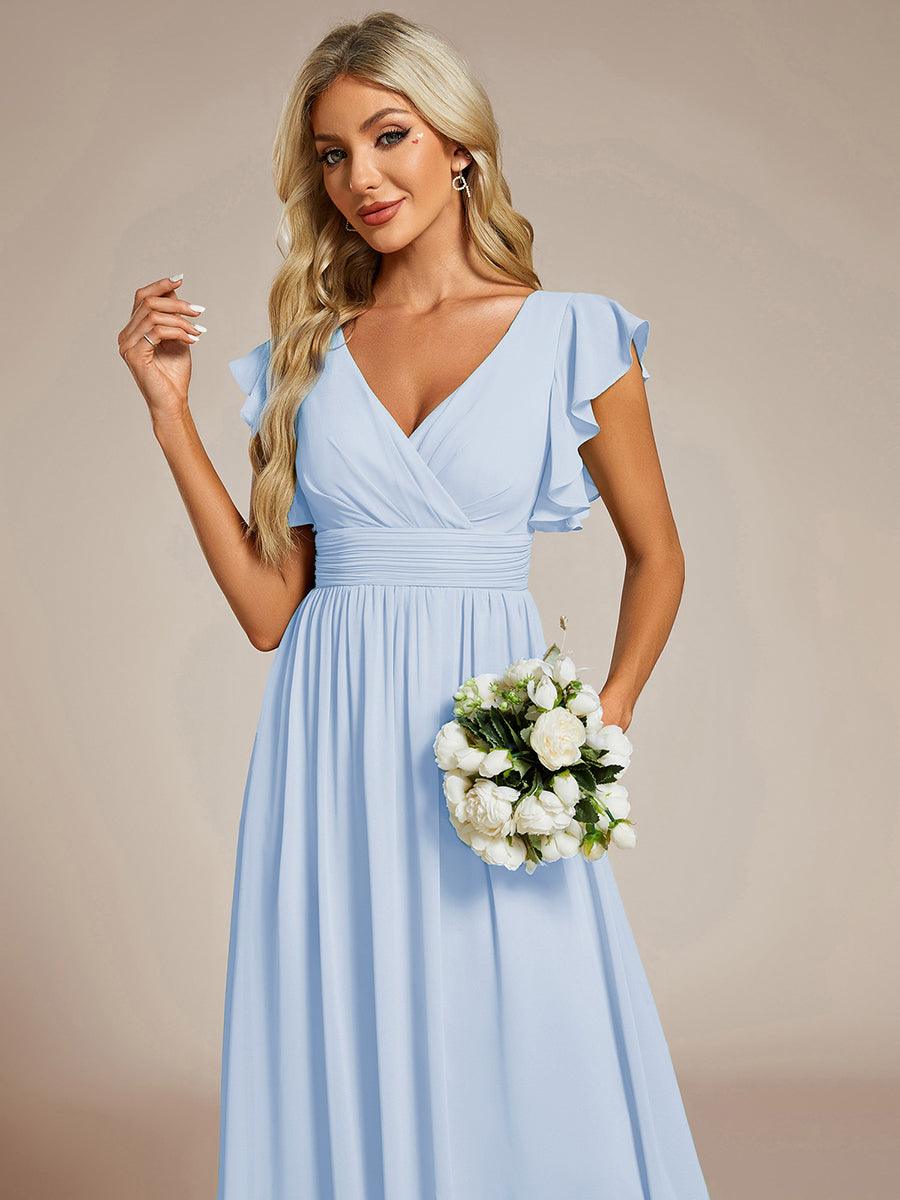 LILYANA|Back Cutout A-Line Pleated Ruffles Sleeve Chiffon Bridesmaid Dress