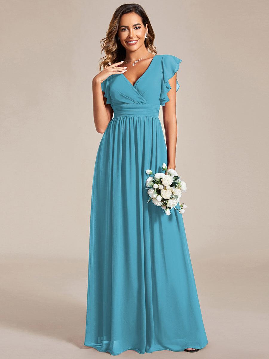 LILYANA|Ruffles Sleeve Back Cutout A-Line Maxi Chiffon Bridesmaid Dress