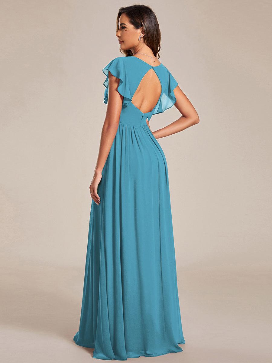 LILYANA|Ruffles Sleeve Back Cutout A-Line Maxi Chiffon Bridesmaid Dress