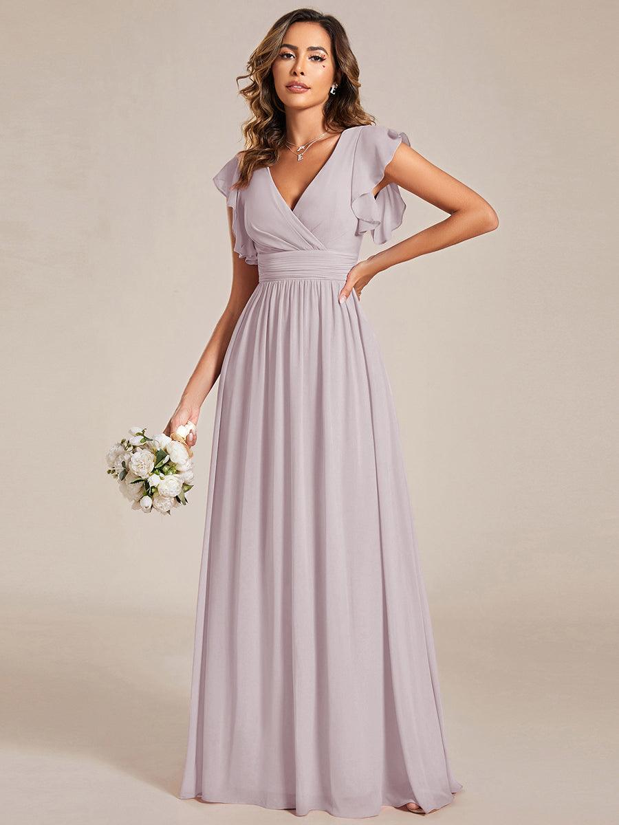 LILYANA|Ruffles Sleeve Back Cutout A-Line Maxi Chiffon Bridesmaid Dress