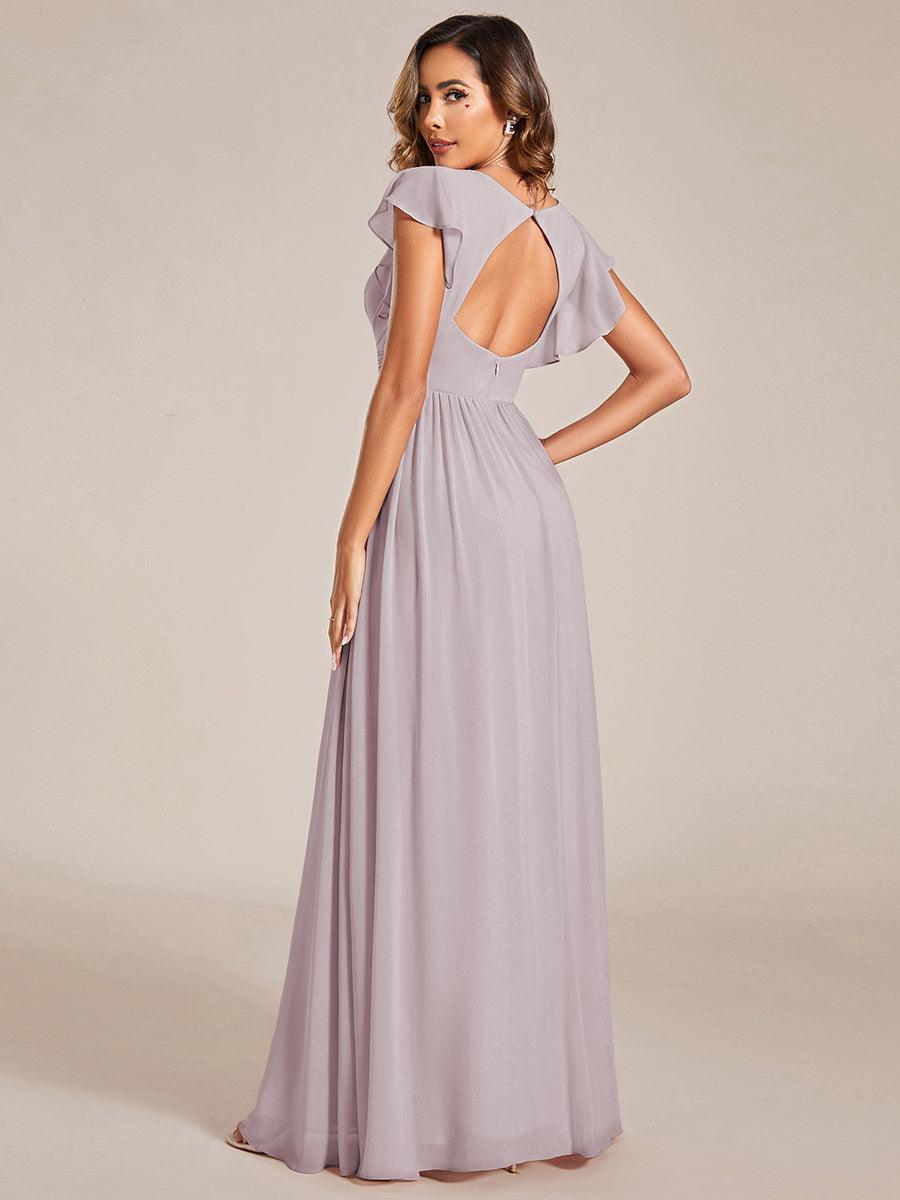 LILYANA|Ruffles Sleeve Back Cutout A-Line Maxi Chiffon Bridesmaid Dress