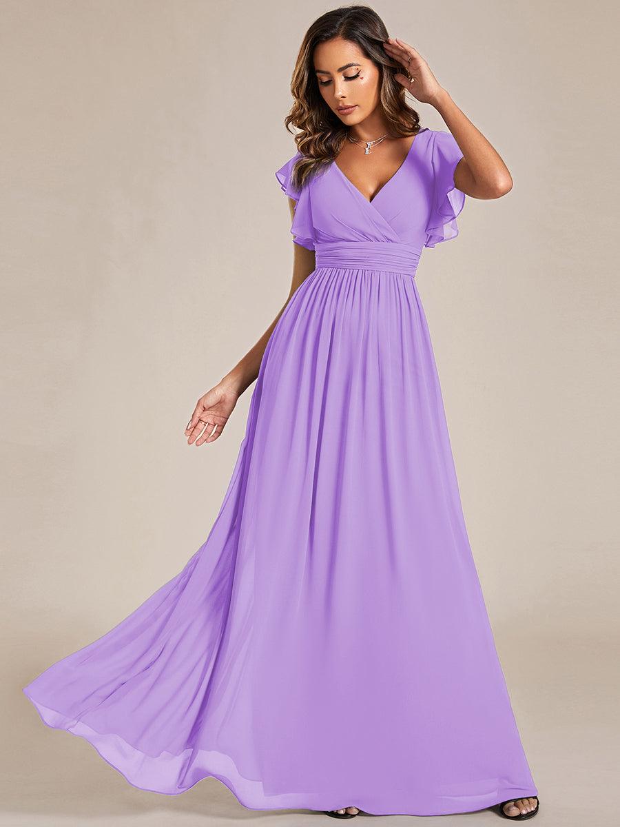 LILYANA|Back Cutout A-Line Pleated Ruffles Sleeve Chiffon Bridesmaid Dress