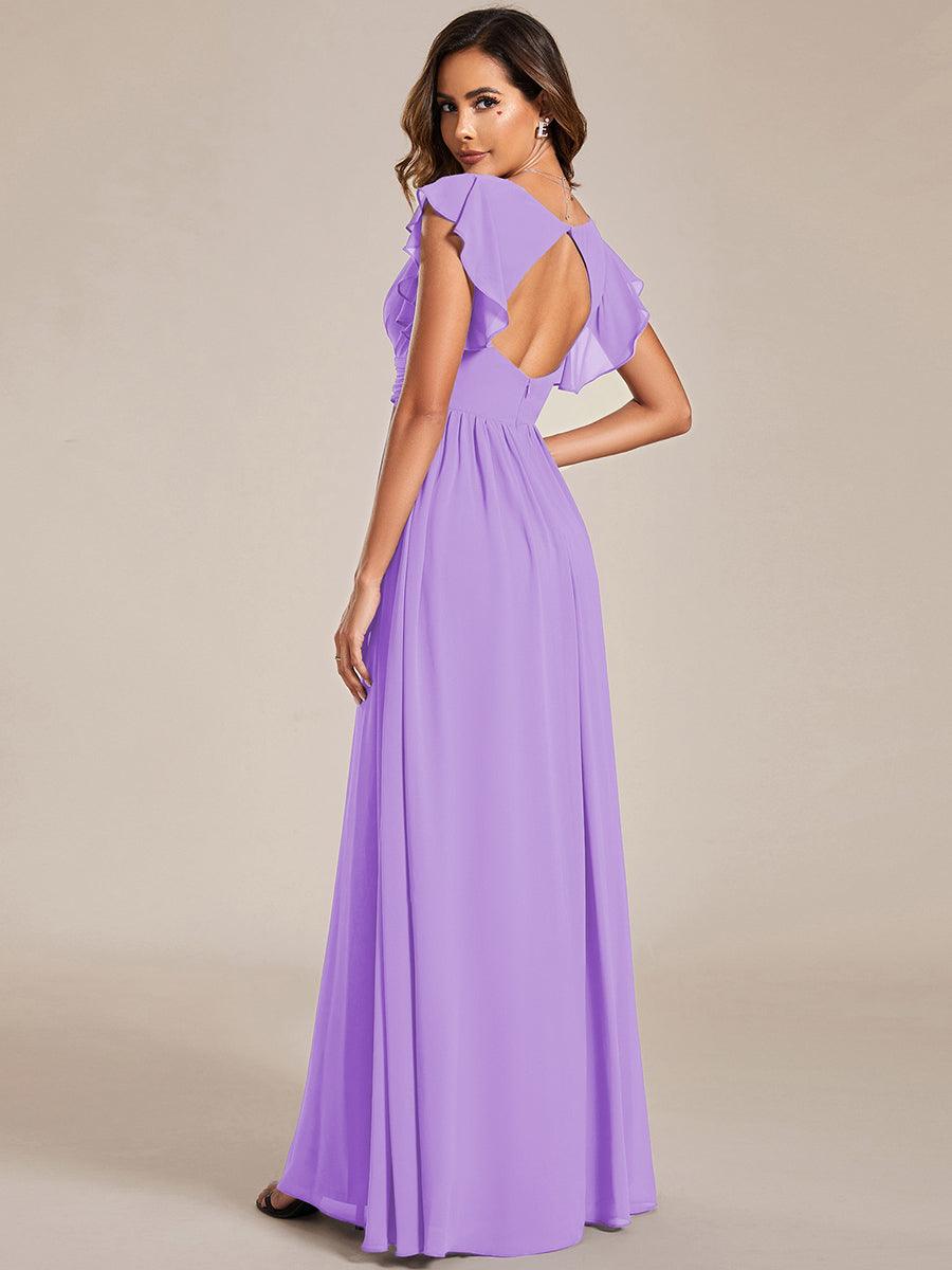 LILYANA|Back Cutout A-Line Pleated Ruffles Sleeve Chiffon Bridesmaid Dress