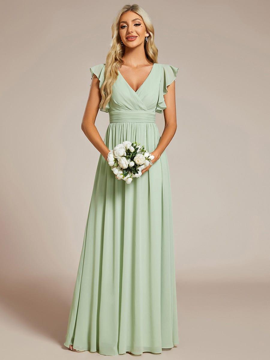 LILYANA|Back Cutout A-Line Pleated Ruffles Sleeve Chiffon Bridesmaid Dress
