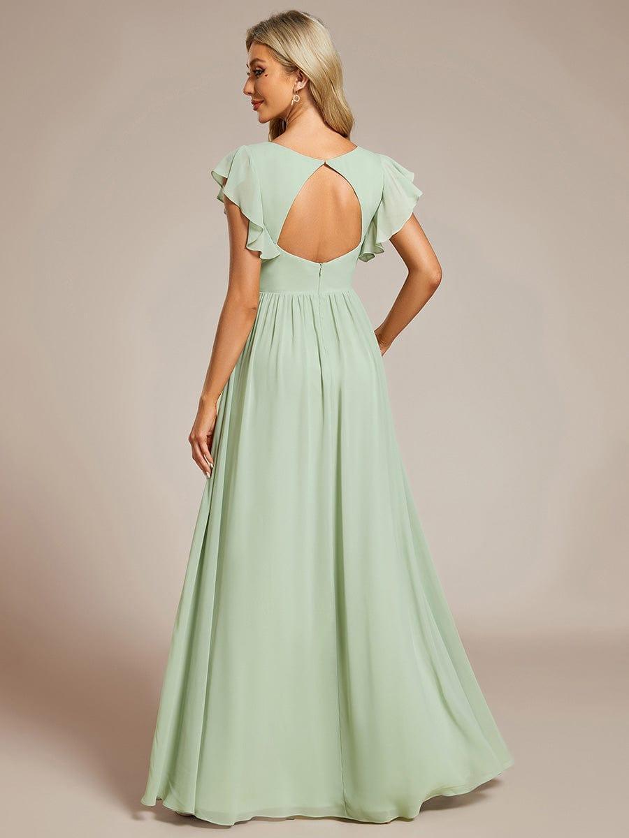 LILYANA|Back Cutout A-Line Pleated Ruffles Sleeve Chiffon Bridesmaid Dress