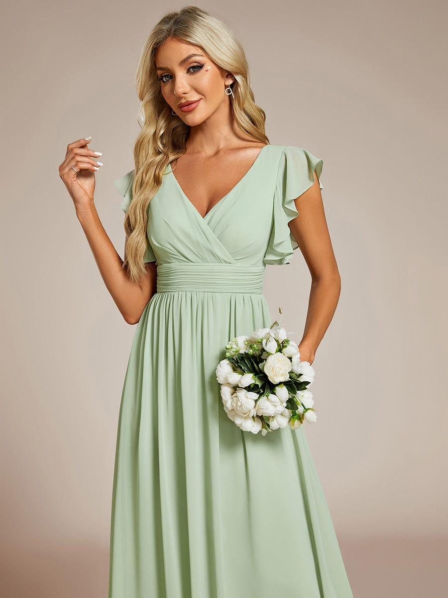 LILYANA|Back Cutout A-Line Pleated Ruffles Sleeve Chiffon Bridesmaid Dress
