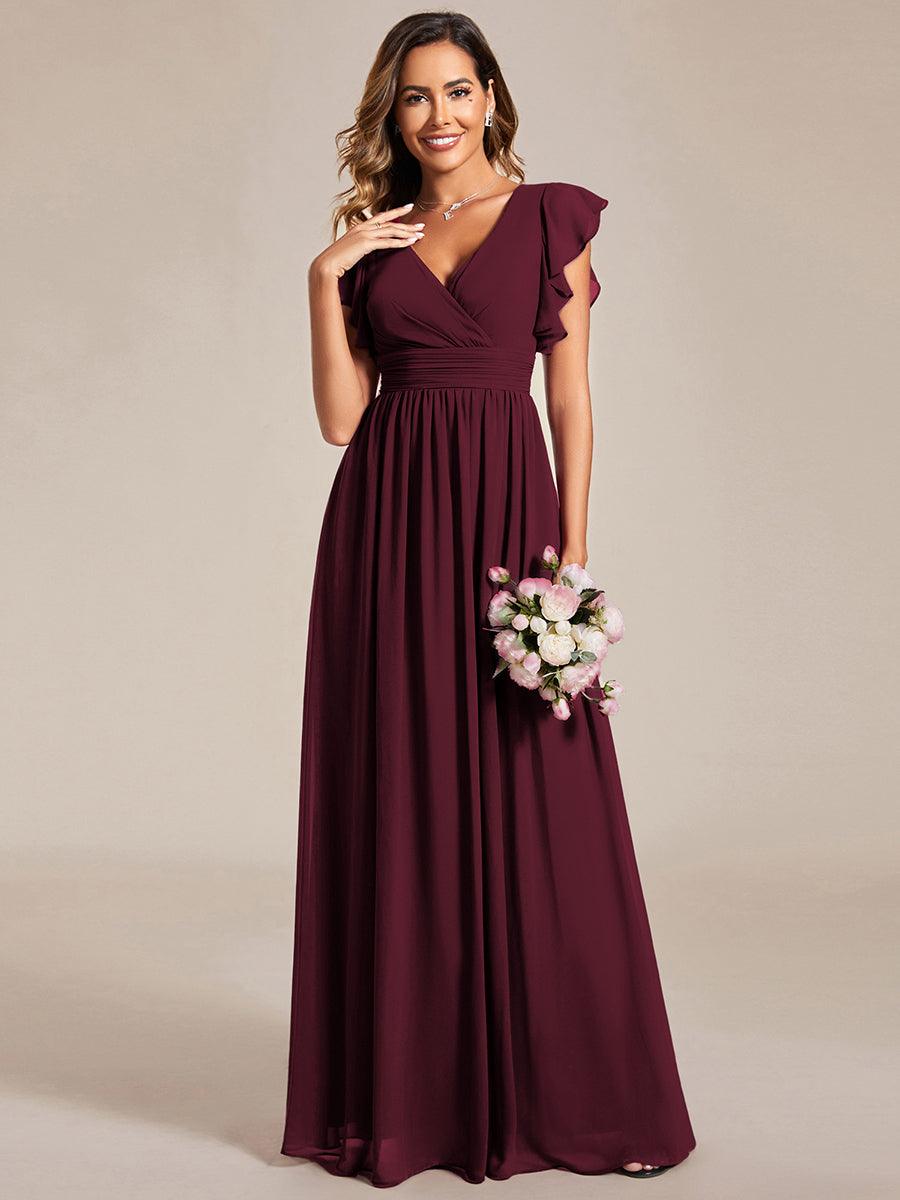 LILYANA|Ruffles Sleeve Back Cutout A-Line Maxi Chiffon Bridesmaid Dress