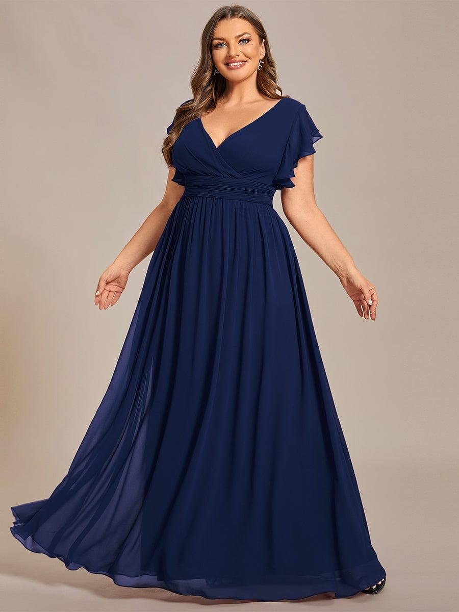 LILYANA|Back Cutout A-Line Pleated Ruffles Sleeve Chiffon Bridesmaid Dress
