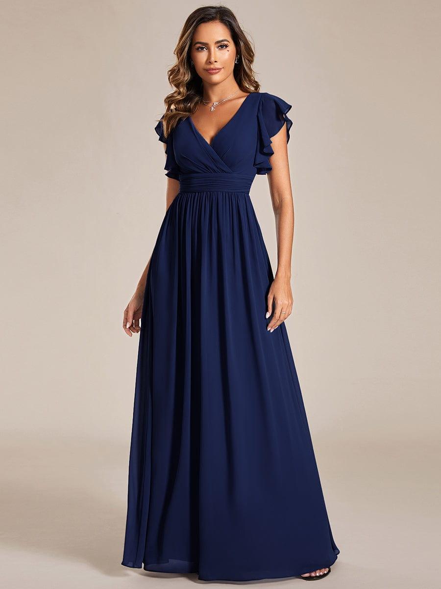 LILYANA|Back Cutout A-Line Pleated Ruffles Sleeve Chiffon Bridesmaid Dress