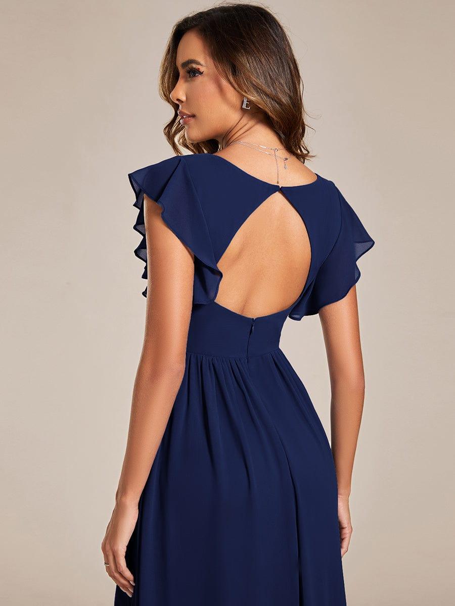 LILYANA|Back Cutout A-Line Pleated Ruffles Sleeve Chiffon Bridesmaid Dress