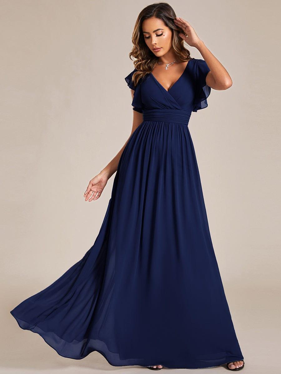 LILYANA|Back Cutout A-Line Pleated Ruffles Sleeve Chiffon Bridesmaid Dress