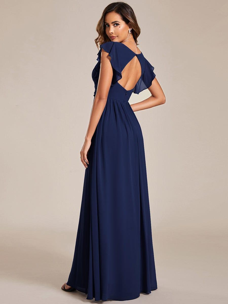 LILYANA|Back Cutout A-Line Pleated Ruffles Sleeve Chiffon Bridesmaid Dress
