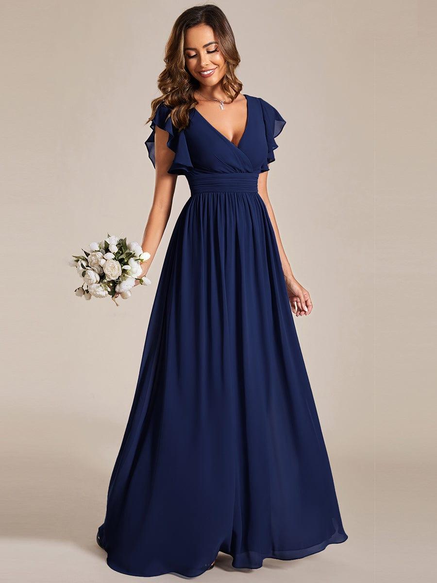 LILYANA|Back Cutout A-Line Pleated Ruffles Sleeve Chiffon Bridesmaid Dress