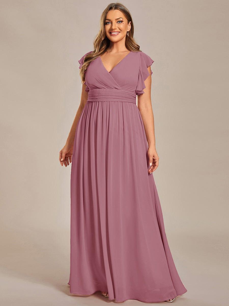 LILYANA|Back Cutout A-Line Pleated Ruffles Sleeve Chiffon Bridesmaid Dress