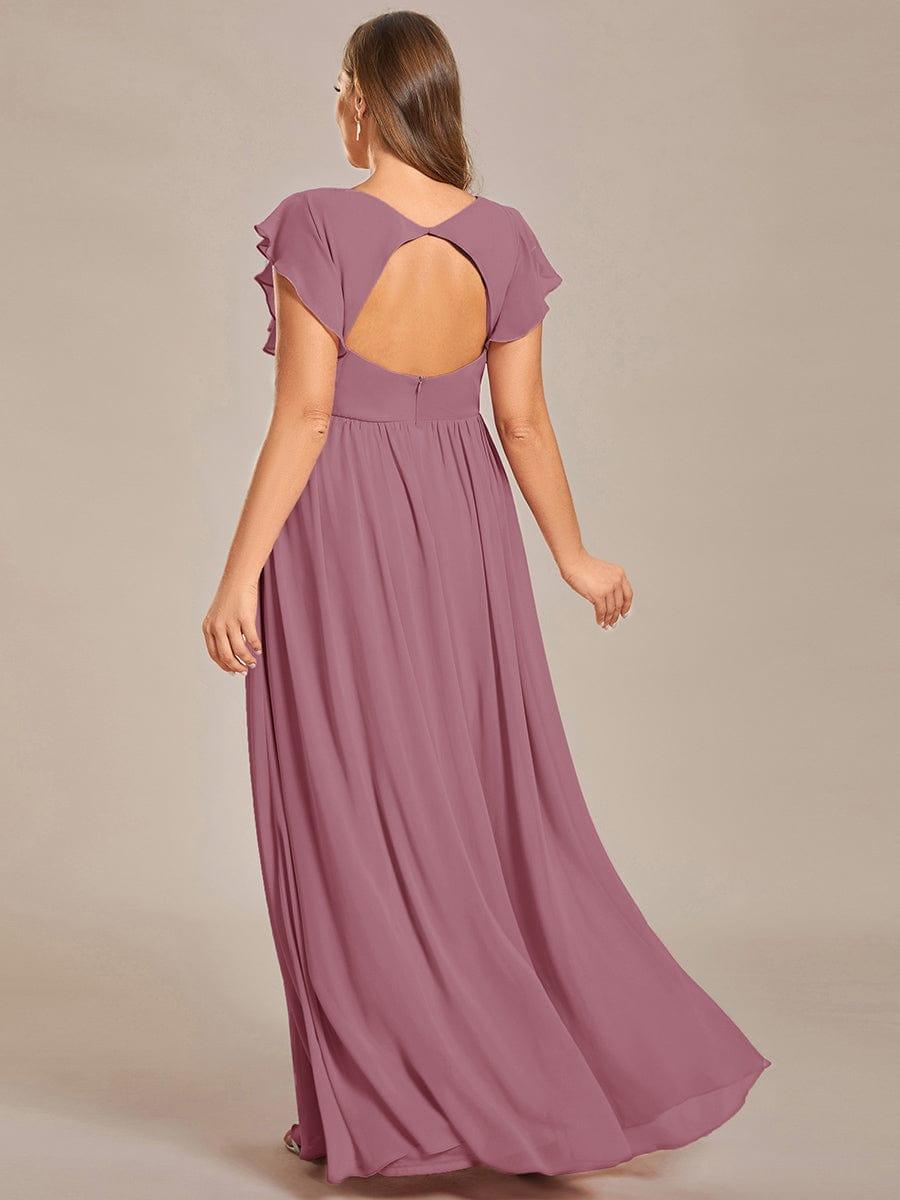 LILYANA|Back Cutout A-Line Pleated Ruffles Sleeve Chiffon Bridesmaid Dress