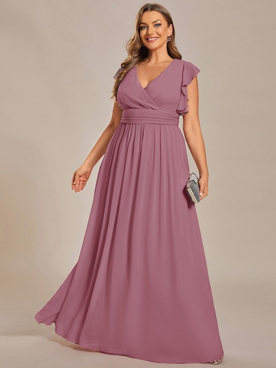LILYANA|Back Cutout A-Line Pleated Ruffles Sleeve Chiffon Bridesmaid Dress