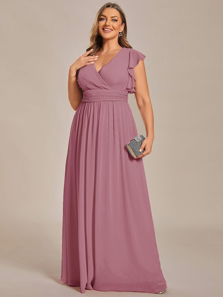 LILYANA|Back Cutout A-Line Pleated Ruffles Sleeve Chiffon Bridesmaid Dress