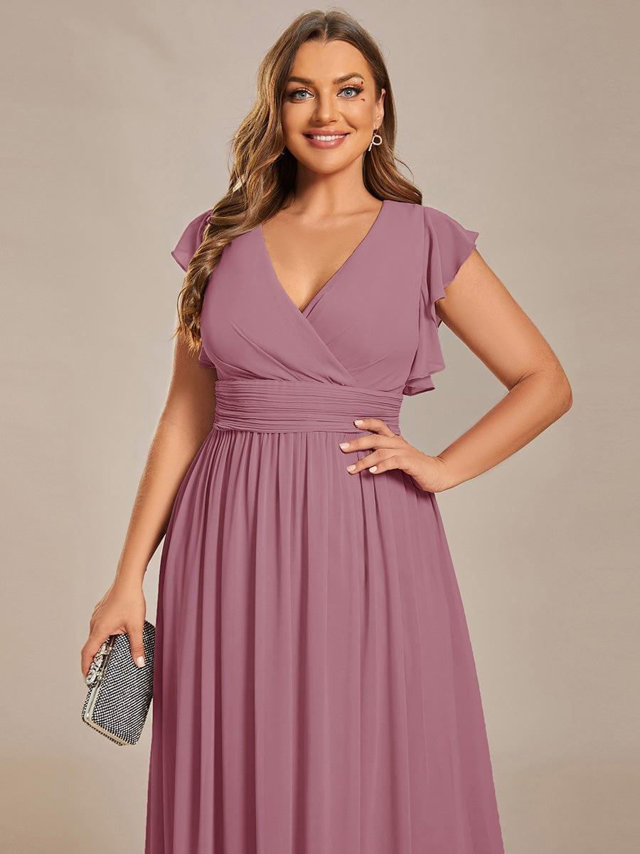 LILYANA|Back Cutout A-Line Pleated Ruffles Sleeve Chiffon Bridesmaid Dress