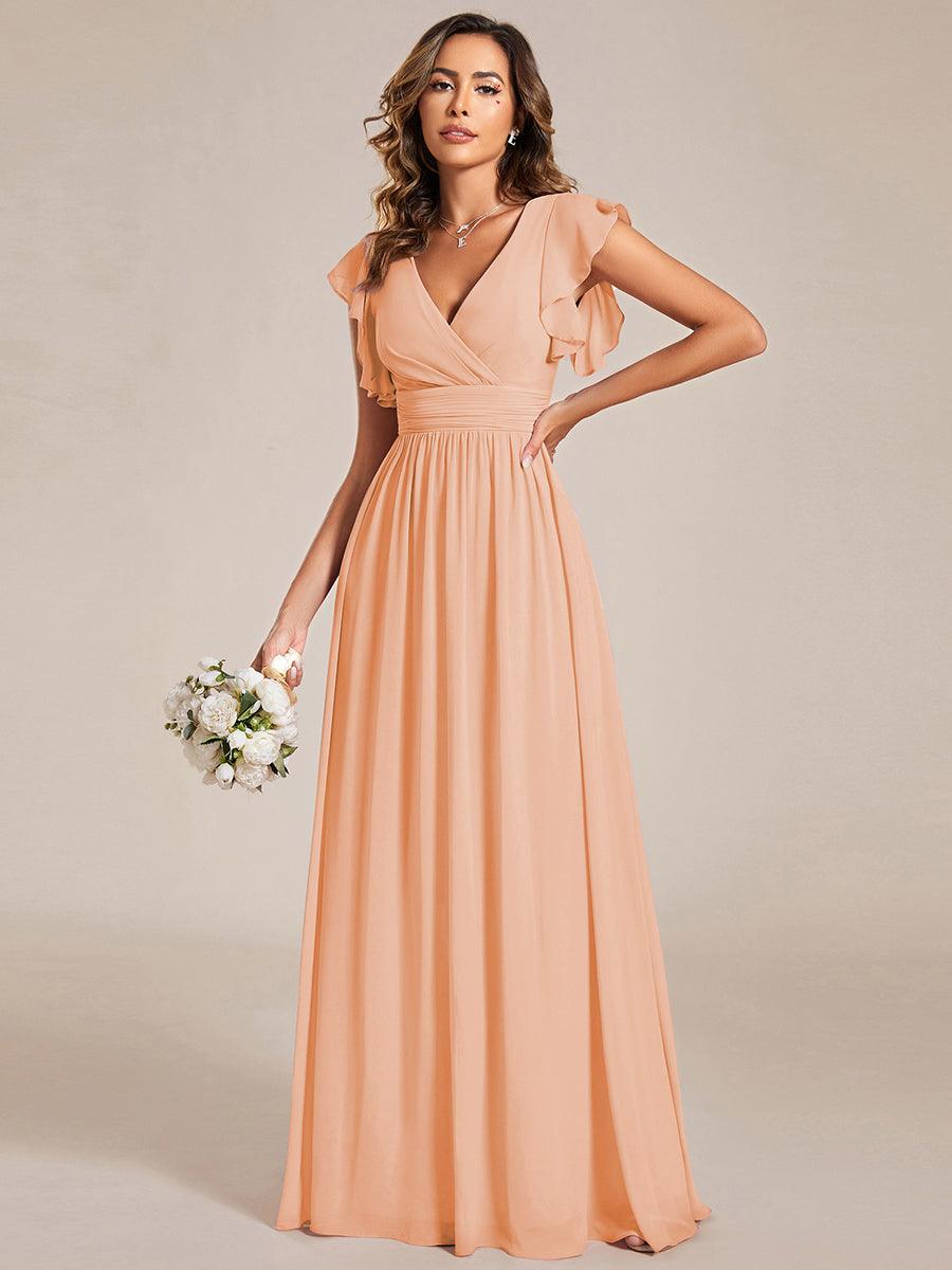 LILYANA|Ruffles Sleeve Back Cutout A-Line Maxi Chiffon Bridesmaid Dress
