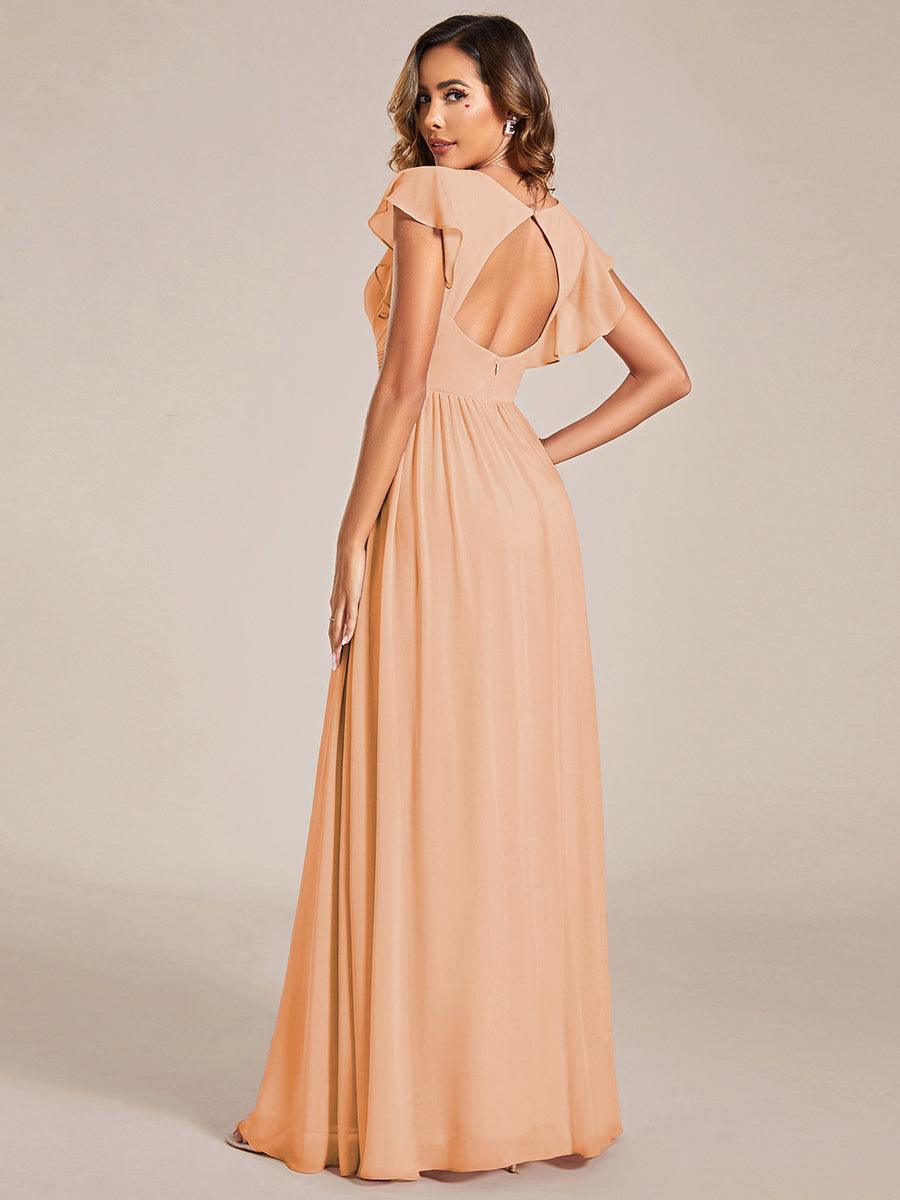 LILYANA|Ruffles Sleeve Back Cutout A-Line Maxi Chiffon Bridesmaid Dress