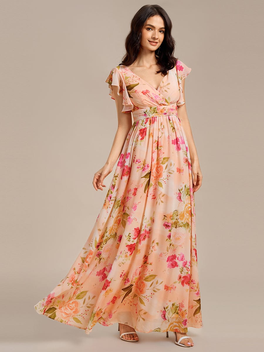 LILYANA|Back Cutout A-Line Pleated Ruffles Sleeve Chiffon Bridesmaid Dress