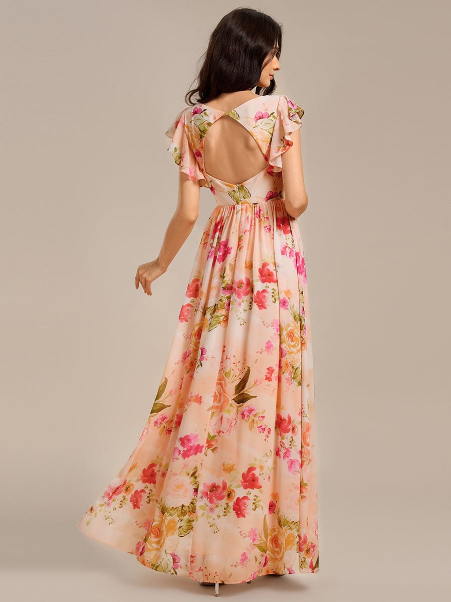 LILYANA|Back Cutout A-Line Pleated Ruffles Sleeve Chiffon Bridesmaid Dress