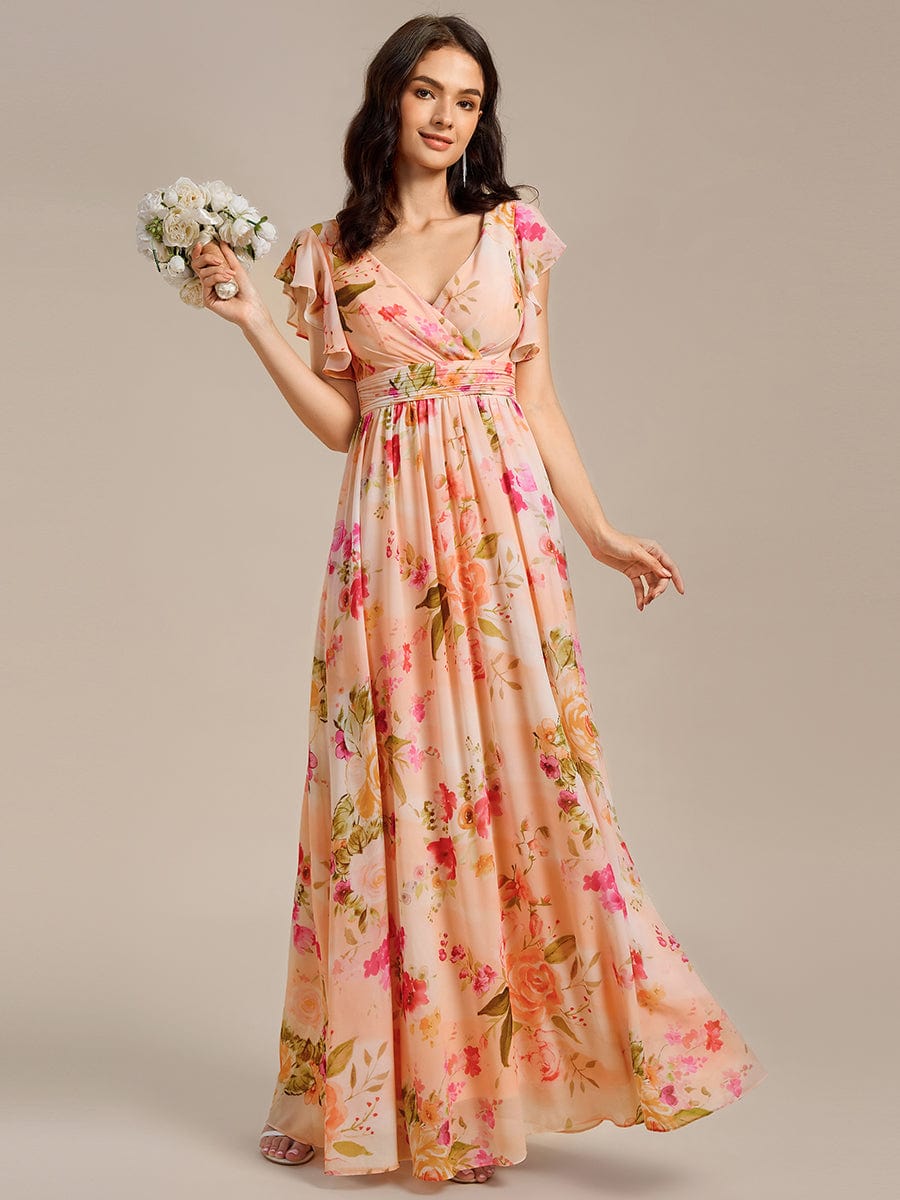 LILYANA|Back Cutout A-Line Pleated Ruffles Sleeve Chiffon Bridesmaid Dress