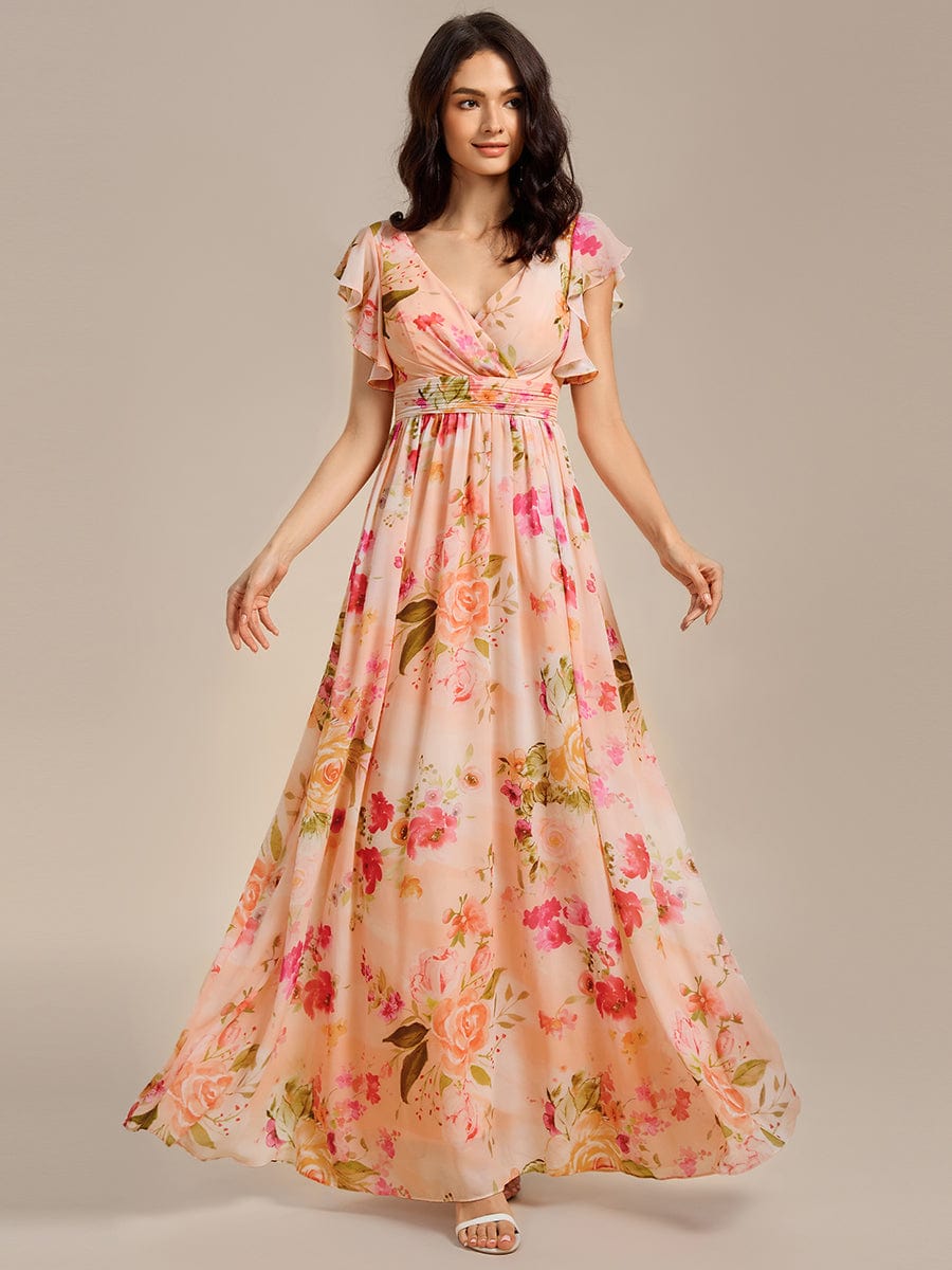 LILYANA|Back Cutout A-Line Pleated Ruffles Sleeve Chiffon Bridesmaid Dress