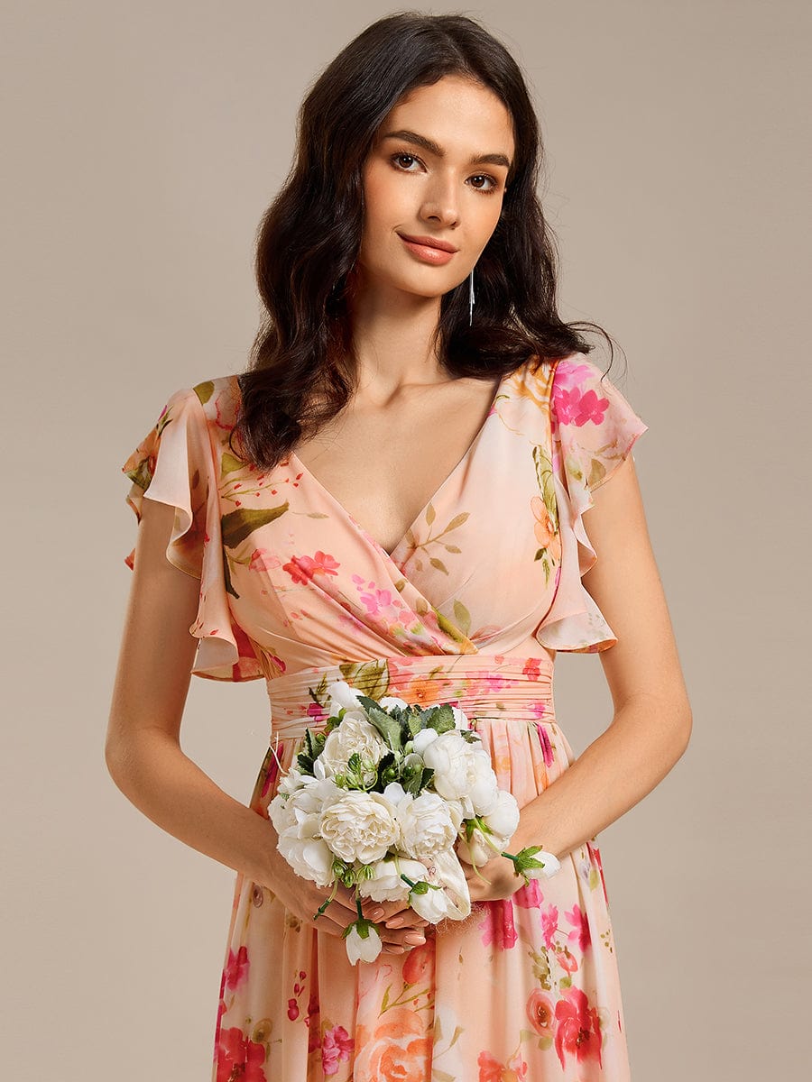 LILYANA|Back Cutout A-Line Pleated Ruffles Sleeve Chiffon Bridesmaid Dress