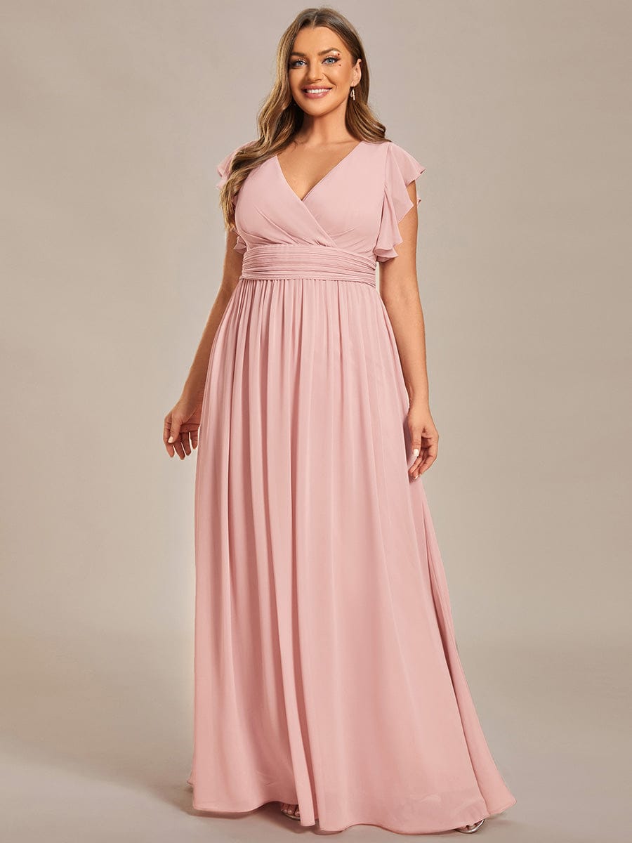 LILYANA|Back Cutout A-Line Pleated Ruffles Sleeve Chiffon Bridesmaid Dress