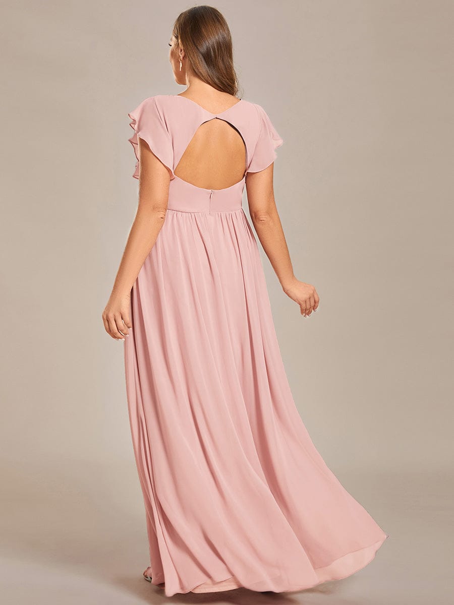 LILYANA|Back Cutout A-Line Pleated Ruffles Sleeve Chiffon Bridesmaid Dress