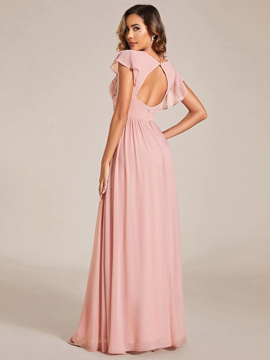 LILYANA|Back Cutout A-Line Pleated Ruffles Sleeve Chiffon Bridesmaid Dress
