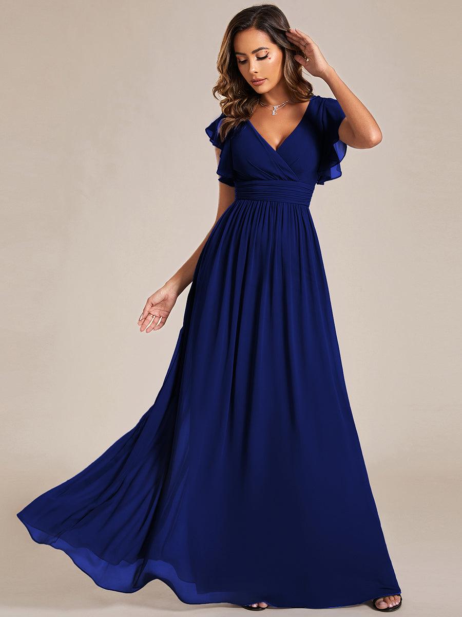 LILYANA|Ruffles Sleeve Back Cutout A-Line Maxi Chiffon Bridesmaid Dress