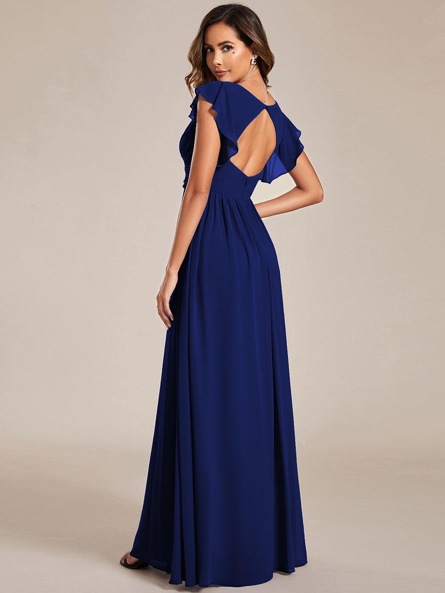 LILYANA|Ruffles Sleeve Back Cutout A-Line Maxi Chiffon Bridesmaid Dress