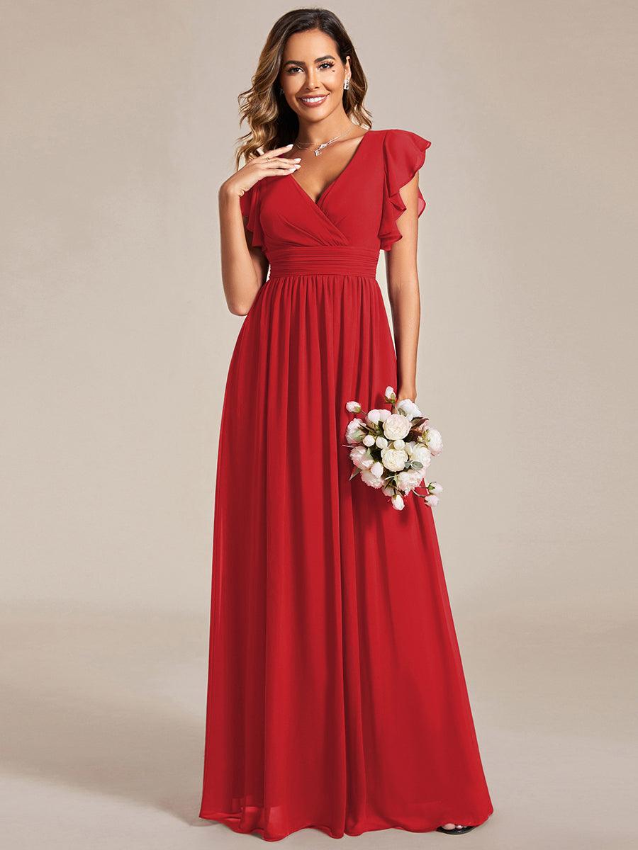 LILYANA|Ruffles Sleeve Back Cutout A-Line Maxi Chiffon Bridesmaid Dress