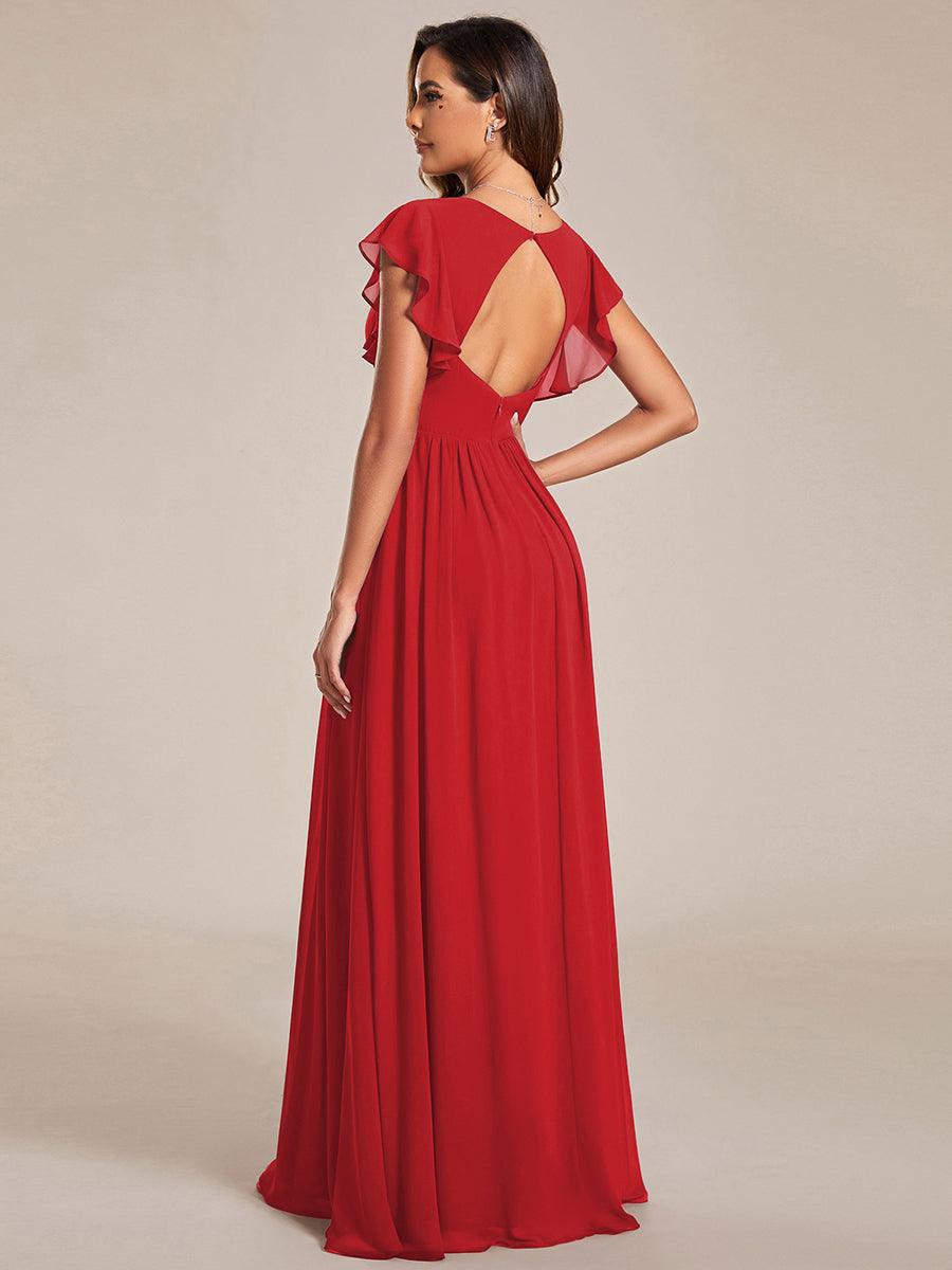 LILYANA|Ruffles Sleeve Back Cutout A-Line Maxi Chiffon Bridesmaid Dress