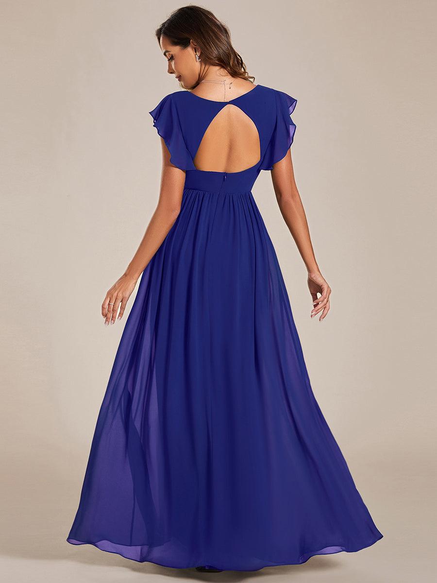 LILYANA|Back Cutout A-Line Pleated Ruffles Sleeve Chiffon Bridesmaid Dress