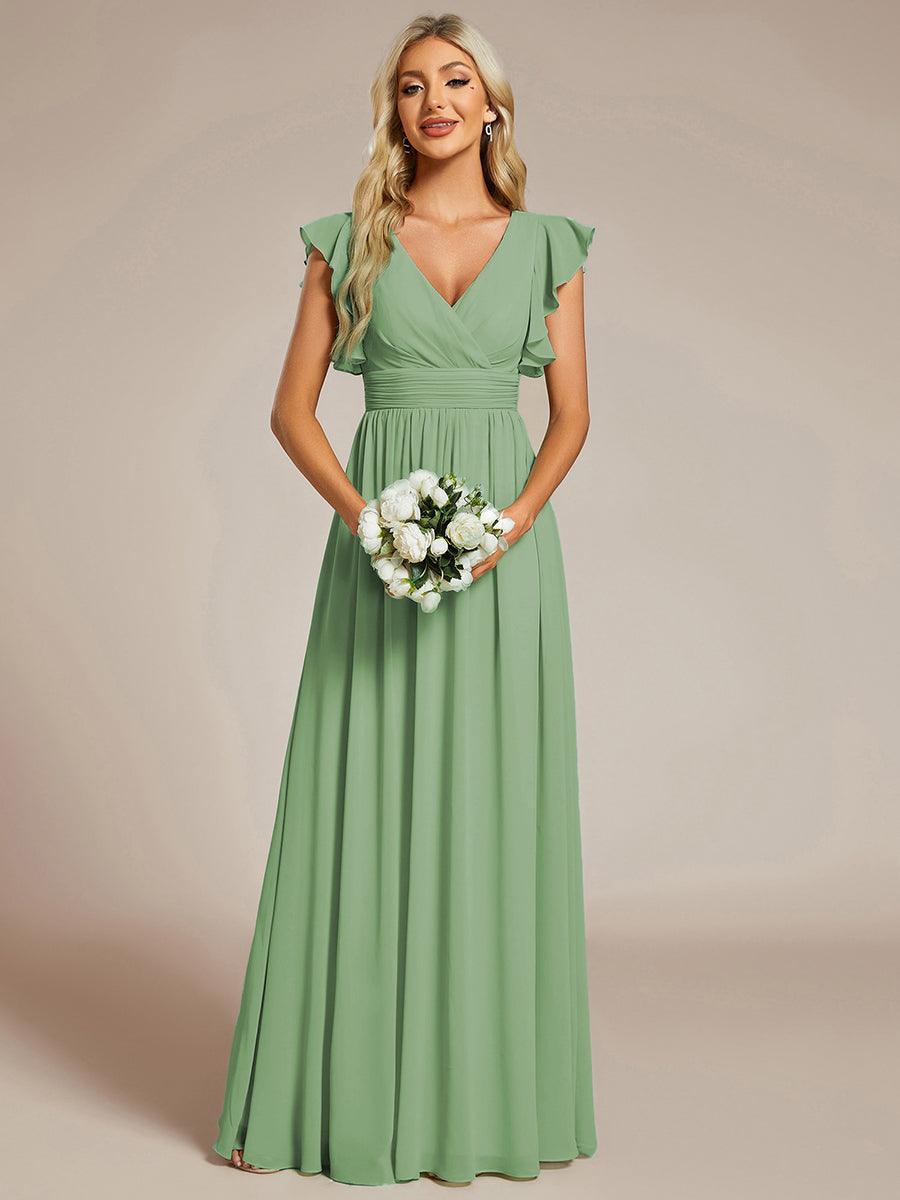 LILYANA|Ruffles Sleeve Back Cutout A-Line Maxi Chiffon Bridesmaid Dress