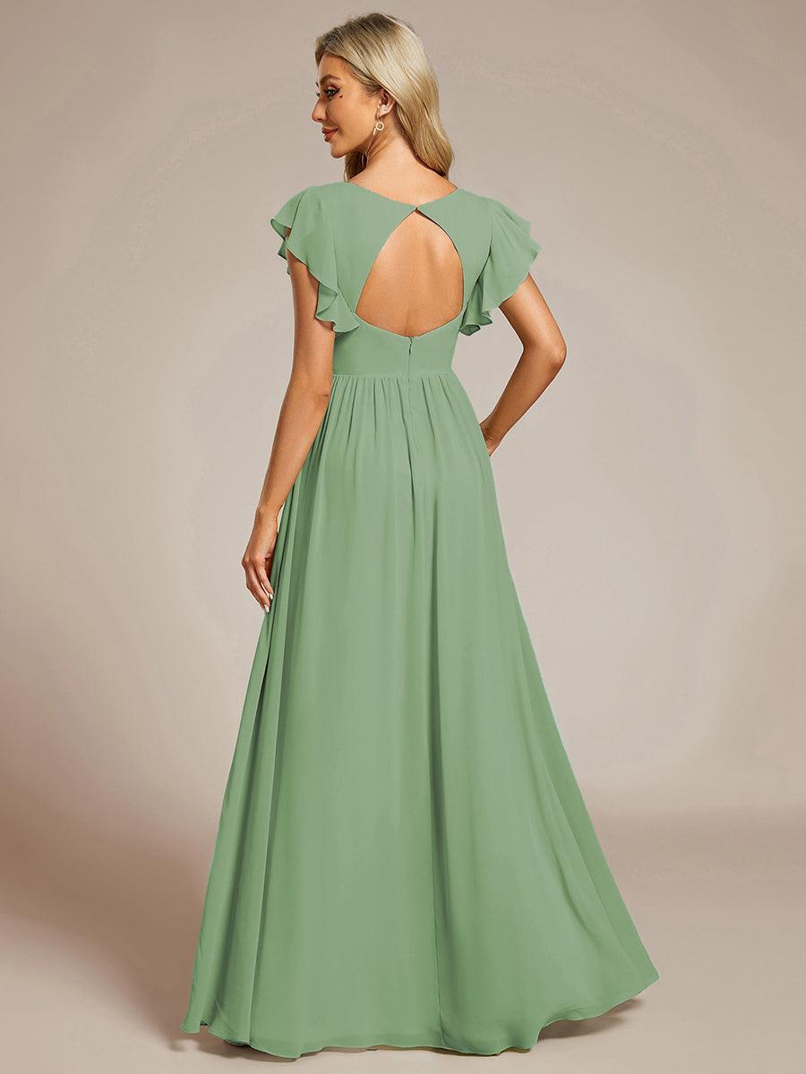 LILYANA|Ruffles Sleeve Back Cutout A-Line Maxi Chiffon Bridesmaid Dress