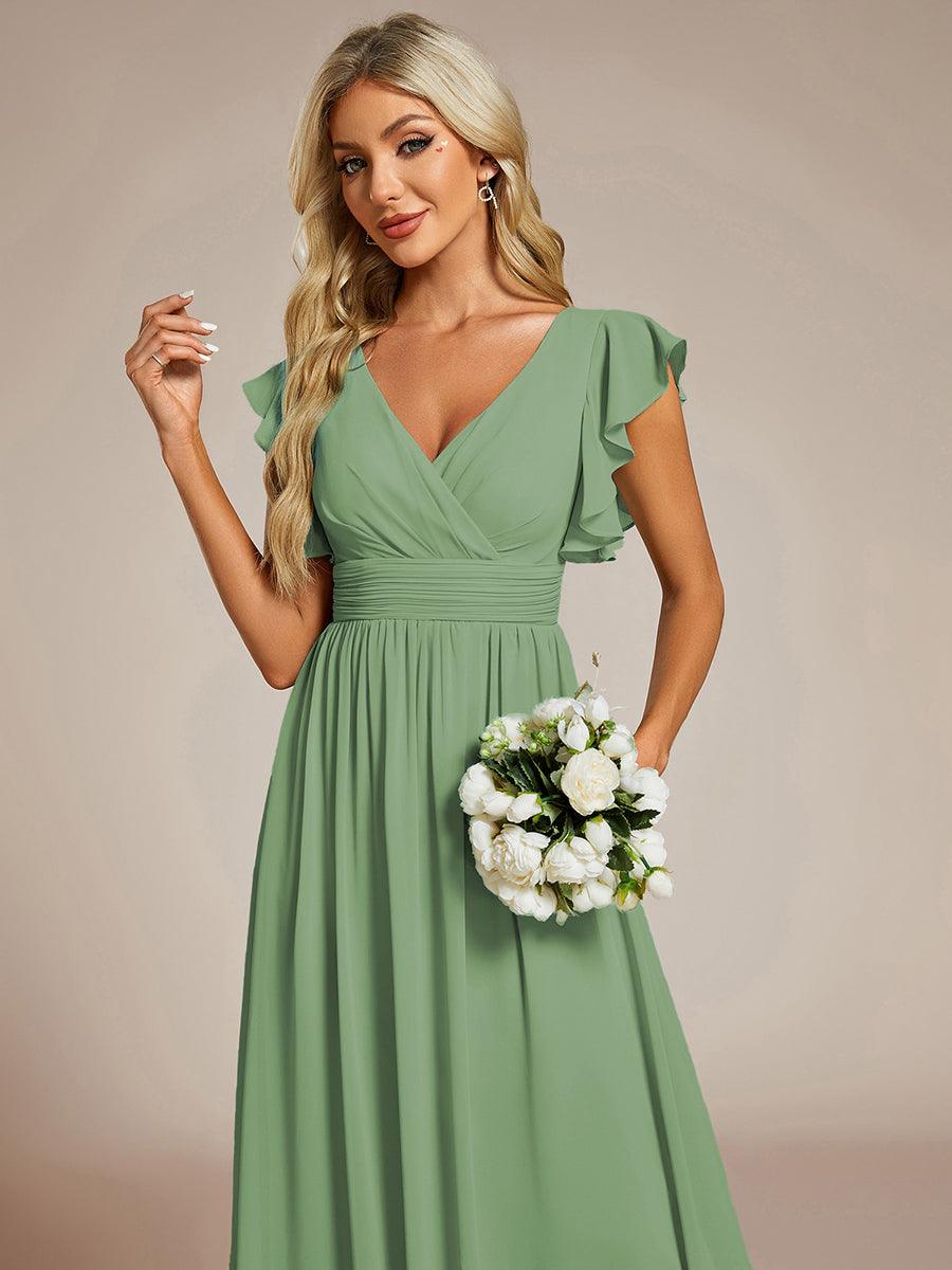 LILYANA|Ruffles Sleeve Back Cutout A-Line Maxi Chiffon Bridesmaid Dress