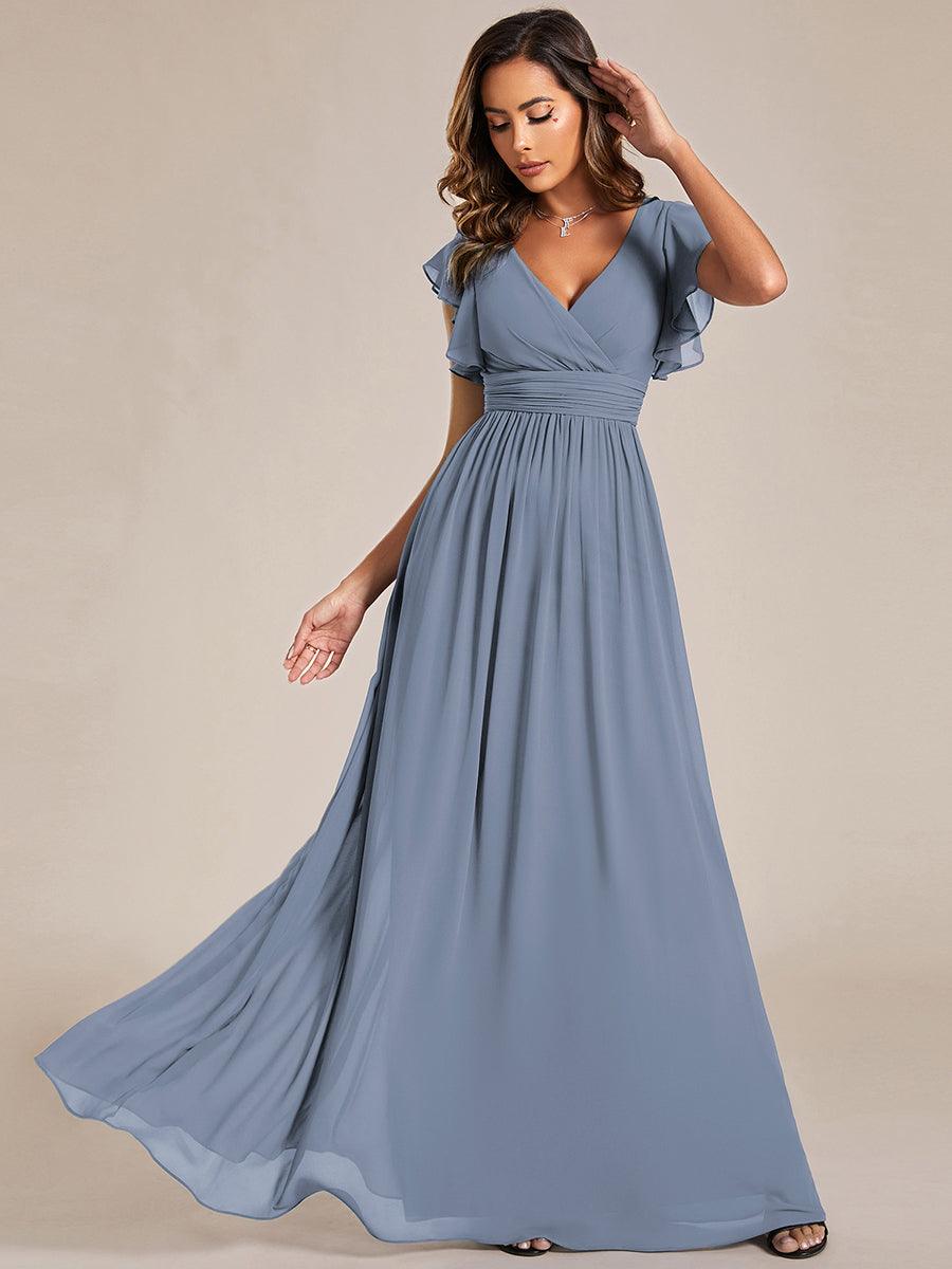 LILYANA|Ruffles Sleeve Back Cutout A-Line Maxi Chiffon Bridesmaid Dress