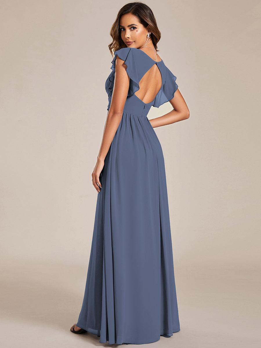 LILYANA|Ruffles Sleeve Back Cutout A-Line Maxi Chiffon Bridesmaid Dress