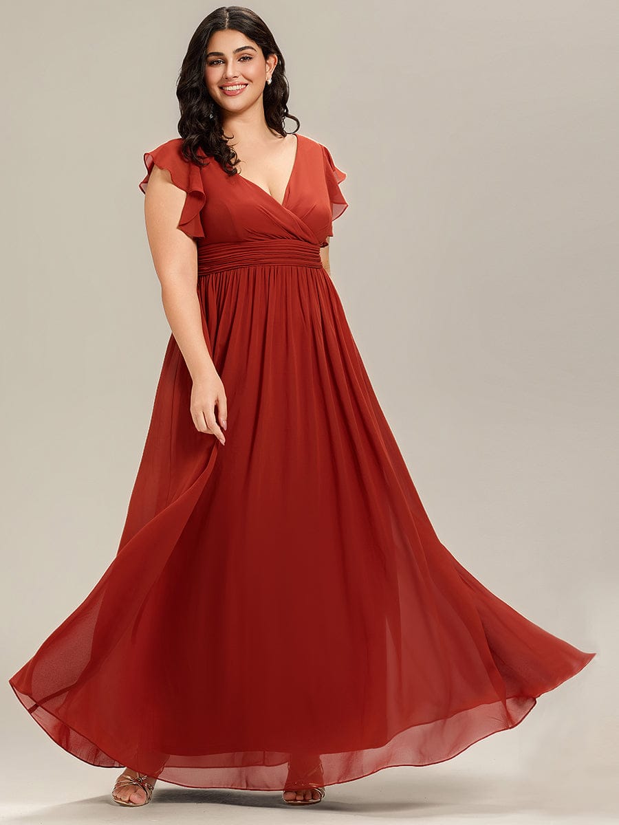 LILYANA|Ruffles Sleeve Back Cutout A-Line Maxi Chiffon Bridesmaid Dress
