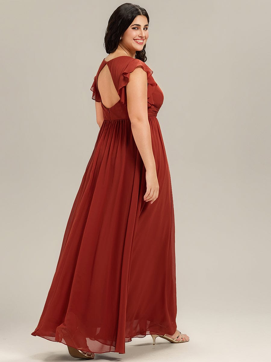 LILYANA|Ruffles Sleeve Back Cutout A-Line Maxi Chiffon Bridesmaid Dress
