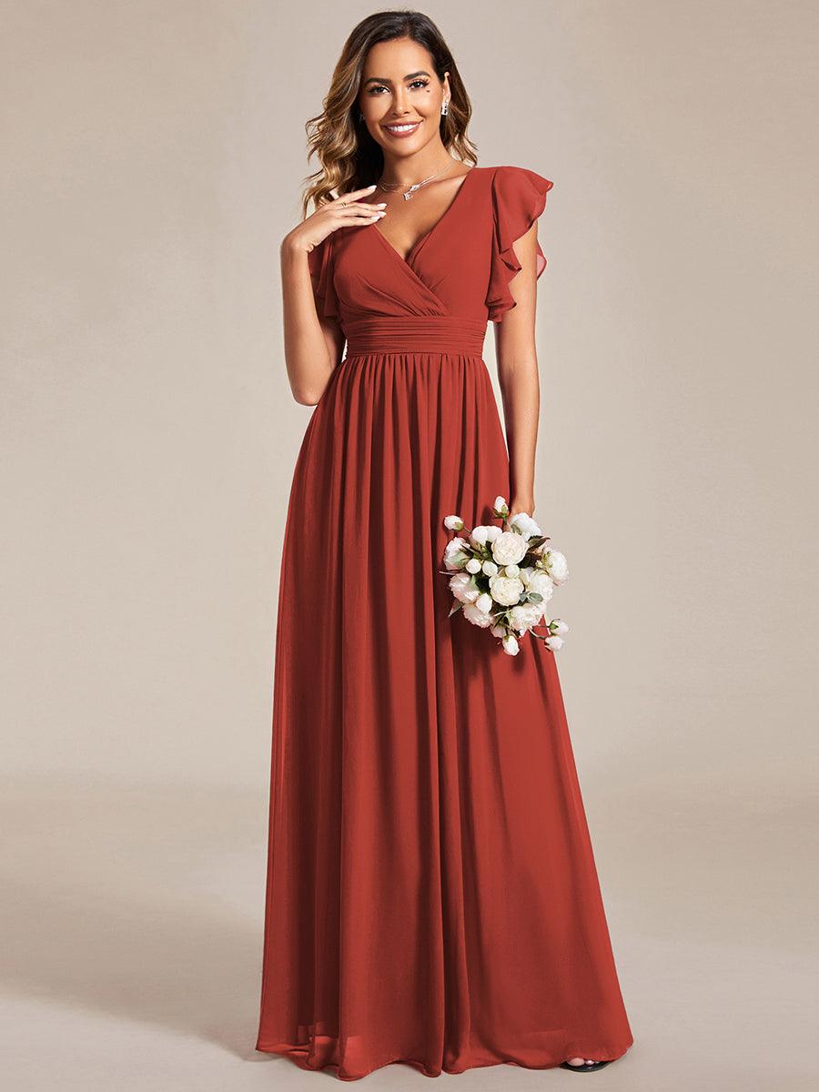 LILYANA|Ruffles Sleeve Back Cutout A-Line Maxi Chiffon Bridesmaid Dress