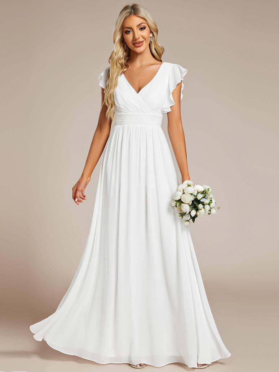 LILYANA|Back Cutout A-Line Pleated Ruffles Sleeve Chiffon Bridesmaid Dress