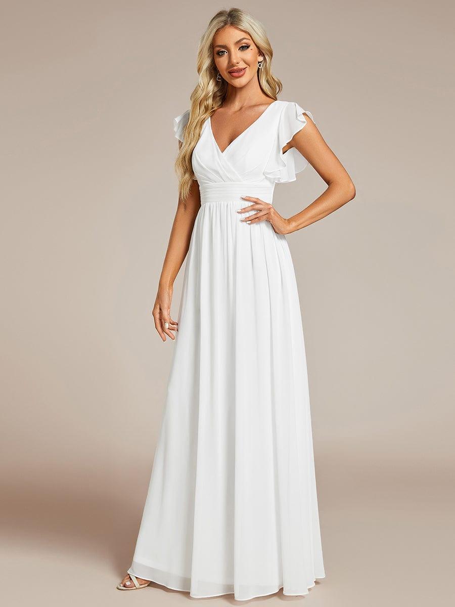 LILYANA|Back Cutout A-Line Pleated Ruffles Sleeve Chiffon Bridesmaid Dress