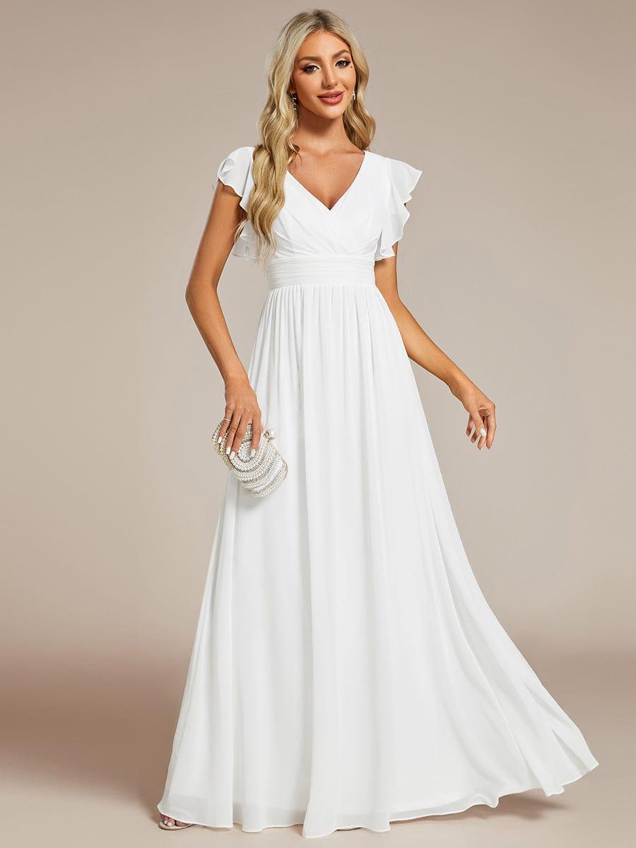 LILYANA|Back Cutout A-Line Pleated Ruffles Sleeve Chiffon Bridesmaid Dress